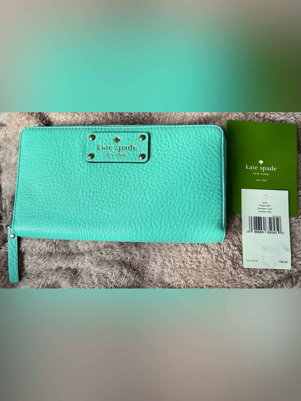 kate spade Berkshire Road Freshair Mint Zip-Around Wallet NWT